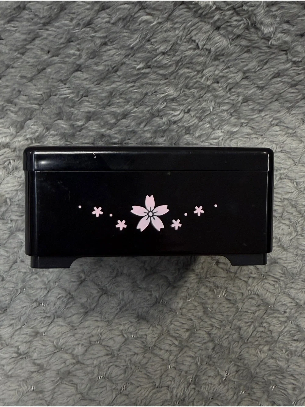 Japanese Cherry Blossom Bento Decorative Storage Box Lacquer Black 3.5/3.5/1.625